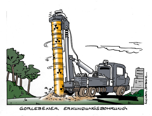 Cartoon: Gorleben (medium) by Micha Strahl tagged micha,strahl,gorleben,erkundungsbohrung,endlager,akw,atommüll,atomkraft,salzstock,erkundungsbohrung,endlager,akw,atommüll,atomkraft,salzstock