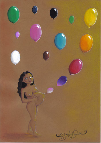 Cartoon: BALLOONS (medium) by CIGDEM DEMIR tagged woman,women,balloon,color,colorful,world,peace,mother,baby,pregnant