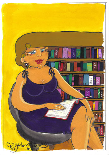 Cartoon: LIBRARY (medium) by CIGDEM DEMIR tagged library,woman,women,book,literacy,rate,hair,beauty,reading,colorful