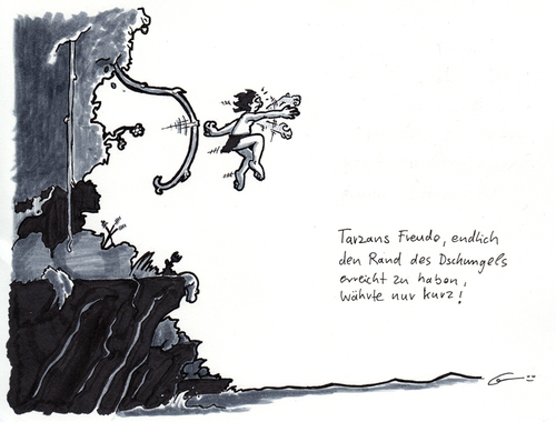 Cartoon: Tarzan findet das Ende... (medium) by bertgronewold tagged tarzan,dschungel,ende,liane