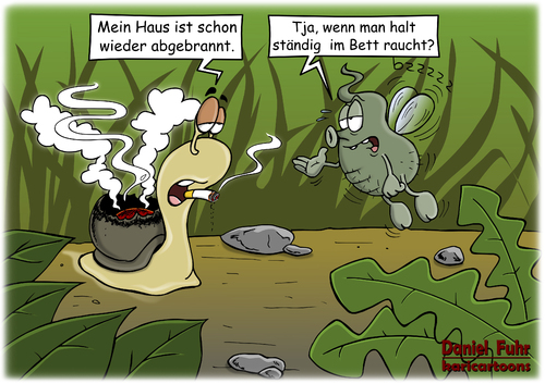 Cartoon: Abgebrannt (medium) by karicartoons tagged schnecke,fliege,rauchen,zigarette,abgebrannt,feuer,haus,schneckenhaus,laster,sucht,bett,gefahr,gefährlich,schnecke,fliege,rauchen,zigarette,abgebrannt,feuer,haus,schneckenhaus,laster,sucht,bett,gefahr,gefährlich