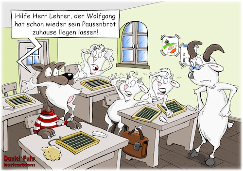 Cartoon: Der Wolfgang (medium) by karicartoons tagged der,böse,wolf,ernährung,essen,fressen,geißlein,hunger,lehrer,märchen,parodie,pausenbrot,schulbrot,schule,schulintegration,inklusion,tiere,ziegen,der,böse,wolf,ernährung,essen,fressen,geißlein,hunger,lehrer,märchen,parodie,pausenbrot,schulbrot,schule,schulintegration,inklusion,tiere,ziegen