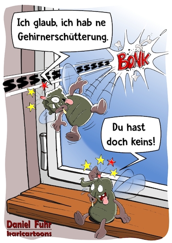 Cartoon: Gehirnerschütterung (medium) by karicartoons tagged fliegen,licht,fenster,fensterscheibe,tiere,insekten,gehirnerschütterung,biologie,gehirn,unfall,schmerzen,fliegen,licht,fenster,fensterscheibe,tiere,insekten,gehirnerschütterung,biologie,gehirn,unfall,schmerzen