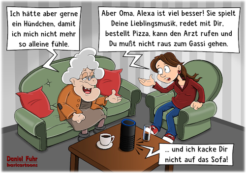 Cartoon: Hündchen vs. Alexa (medium) by karicartoons tagged alexa,alltag,alt,alte,menschen,amazon,assistenzsysteme,für,senioren,überreden,überzeugen,cartoon,einsam,einsamkeit,erleichterung,ersatz,freundin,gefährte,gesprächspartner,haustier,hilfe,humor,hund,isolation,jugend,kommunikation,lustig,rentner,rentnerin,siri,smarte,technik,sozial,soziale,medien,sprachassistent,unterhaltung,zeitvertreib,zwischenmenschlich,alexa,alltag,alt,alte,menschen,amazon,assistenzsysteme,für,senioren,überreden,überzeugen,cartoon,einsam,einsamkeit,erleichterung,ersatz,freundin,gefährte,gesprächspartner,haustier,hilfe,humor,hund,isolation,jugend,kommunikation,lustig,rentner,rentnerin,siri,smarte,technik,sozial,soziale,medien,sprachassistent,unterhaltung,zeitvertreib,zwischenmenschlich