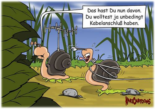 Cartoon: Kabelanschluß (medium) by karicartoons tagged angeschlossen,antenne,fernsehen,haus,kabel,kabelanschluß,kabelfernsehen,medien,schnecke,schnecken,schneckenhaus,technik,tiere,angeschlossen,antenne,fernsehen,haus,kabel,kabelanschluß,kabelfernsehen,medien,schnecke,schnecken,schneckenhaus,technik,tiere