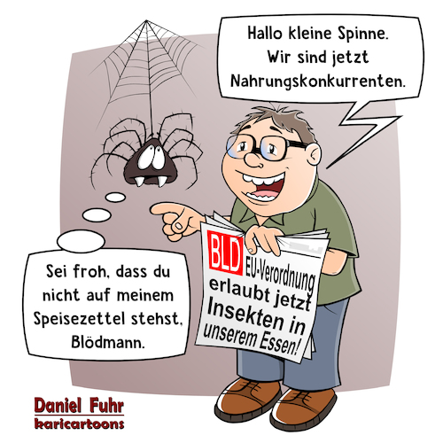 Cartoon: Nahrungskonkurrenz (medium) by karicartoons tagged ernährung,eu,verordnung,fleischalternative,fleischersatz,hunger,insekten,essen,für,das,klima,lebensmittel,nahrung,nahrungskonkurrenz,proteine,speiseplan,weltbevölkerung,welternährung,ernährung,eu,verordnung,fleischalternative,fleischersatz,hunger,insekten,essen,für,das,klima,lebensmittel,nahrung,nahrungskonkurrenz,proteine,speiseplan,weltbevölkerung,welternährung