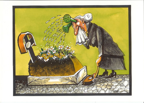 Cartoon: Mourning (medium) by Dluho tagged love,liebe,tod,sterben,schmerz,ehemann,existenz,leben,friedhof,trauer,weinen,grab,grabpflege,tot,ehepaar,abschied