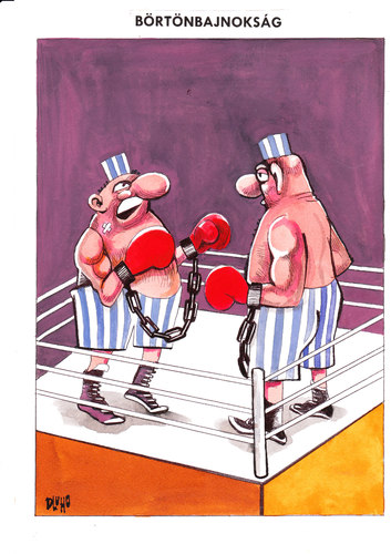 Cartoon: Prison Championship (medium) by Dluho tagged prison,illustration,illustrationen,sport,boxen,boxkampf,kraftsport,kampfsport,boxer,gefängnis,knast,kämpfen