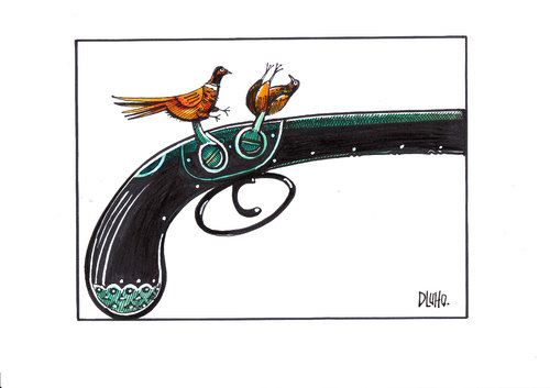 Cartoon: Sex pistols (medium) by Dluho tagged hunting,illustration,illustrationen,vogel,vögel,tier,tiere,pistole,waffen,abzug,jagen,jäger