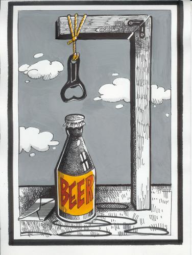 Cartoon: suicide beer (medium) by Dluho tagged beer,flasche,bier,alkohol,alkoholiker,sucht,abhängigkeit,entzug,trinken,säufer,saufen,alkoholabhängigkeit,drogen,abhängig,gesundheit,leber,selbstmord,strick,suizid