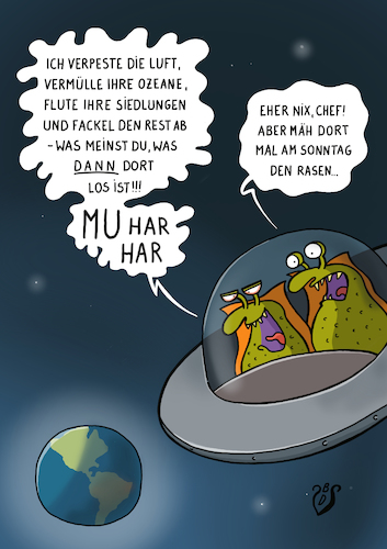 Cartoon: Klimakrise von oben (medium) by Dodenhoff Cartoons tagged klimakrise,überflutungen,waldbrände,verpestung,müllberge,erde,rasenmähen,sonntag,außerirdische,aliens,ufo,all,universum,angriff,invasionspläne,globus,welt,tatenlosigkeit,ignoranz,umwelt,natur,leben,klimakrise,überflutungen,waldbrände,verpestung,müllberge,erde,rasenmähen,sonntag,außerirdische,aliens,ufo,all,universum,angriff,invasionspläne,globus,welt,tatenlosigkeit,ignoranz,umwelt,natur,leben