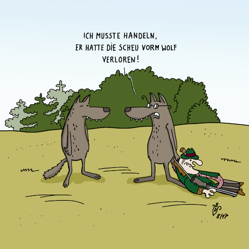Cartoon: Problemmensch (medium) by Dodenhoff Cartoons tagged wolf,wölfe,renaturierung,jagd,jäger,problemwölfe,wildnis,deutschland,wolfsproblematik,naturschutz,lebensraum,wolfsrevier