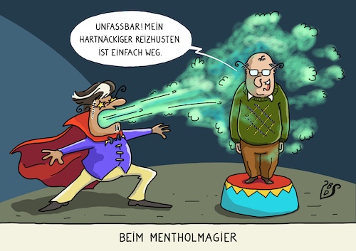 Cartoon: Reizhusten (medium) by Dodenhoff Cartoons tagged reizhusten,erkältungszeit,gesundheit,magisch,menthol,atem,chronisch,zauberei,husten,heilung,reizhusten,erkältungszeit,gesundheit,magisch,menthol,atem,chronisch,zauberei,husten,heilung