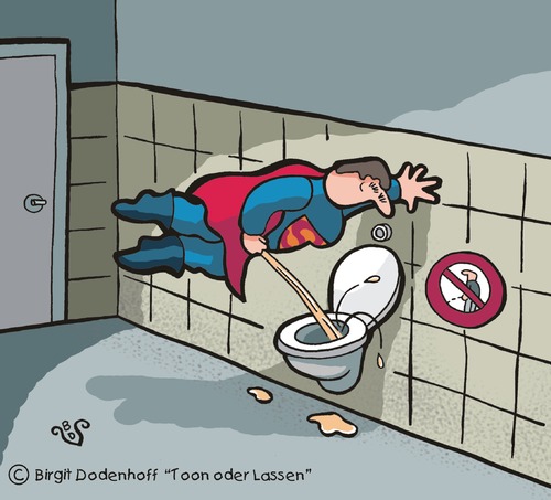 Cartoon: Sitzverweigerer (medium) by Dodenhoff Cartoons tagged männer,pinkeln,stehpinkler,klobrille,superman,birgit,dodenhoff,cartoons