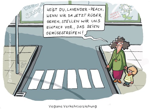 Cartoon: Vegane Verkehrserziehung (medium) by Dodenhoff Cartoons tagged vegan,erziehung,mutter,kind,straßenverkehr,gemüsestreifen