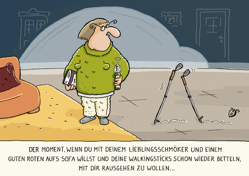 Cartoon: Walkingsticks (medium) by Dodenhoff Cartoons tagged nordicwalking,sofa,rotwein,lieblingsbuch,gemütlichkeit,unsportlichkeit,fitness,cardiotraining,neujahresvorsätze,sportgeräte,walking,nordicwalking,sofa,rotwein,lieblingsbuch,gemütlichkeit,unsportlichkeit,fitness,cardiotraining,neujahresvorsätze,sportgeräte,walking