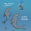 Cartoon: Ethische Ernährung (small) by Dodenhoff Cartoons tagged käfighaltung,käfigtauchen,haie,tiefseetauchen,weißerhai,unterwasserwelt,lebensraummeer
