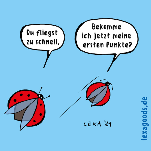 Cartoon: lexatoon Erste Punkte (medium) by lexatoons tagged lexatoon,erste,punkte,marienkäfer,fliegen,schnell,strafe,lexatoon,erste,punkte,marienkäfer,fliegen,schnell,strafe