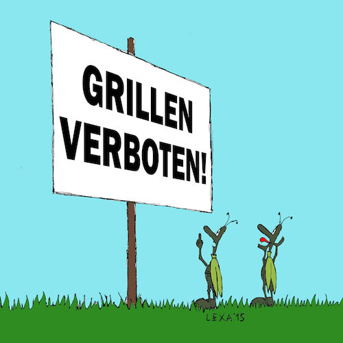 Cartoon: lexatoon Grillen verboten (medium) by lexatoons tagged lexatoon,grillen,verboten,park,insekten,brandgefahr,lexatoon,grillen,verboten,park,insekten,brandgefahr