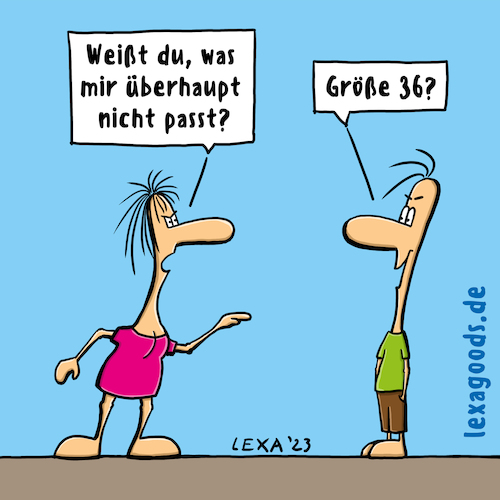 Cartoon: lexatoon Größe 36 paßt nicht (medium) by lexatoons tagged lexatoon,größe,36,paßt,nicht,bodyshaming,streit,mann,frau,kleidergröße,big,size,lexatoon,größe,36,paßt,nicht,bodyshaming,streit,mann,frau,kleidergröße,big,size