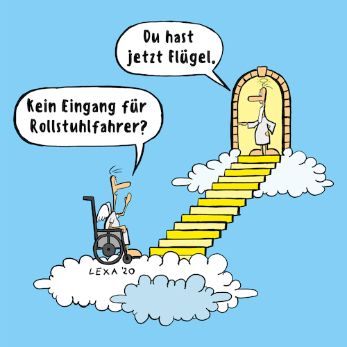 Cartoon: lexatoon Himmelstreppe (medium) by lexatoons tagged lexatoon,du,hast,jetzt,flügel,gott,himmel,rollstuhl,behinderung,handicap,engel,treppe,lexatoon,du,hast,jetzt,flügel,gott,himmel,rollstuhl,behinderung,handicap,engel,treppe