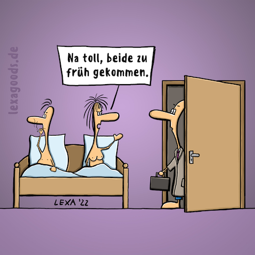 Cartoon: lexatoon Zu früh gekommen (medium) by lexatoons tagged lexatoon,beide,zu,früh,gekommen,bett,liebe,fremdgehen,mann,frau,liebhaber,lexatoon,beide,zu,früh,gekommen,sex,bett,liebe,fremdgehen,mann,frau,liebhaber