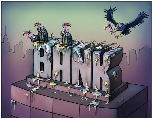 Cartoon: bank (medium) by kurtu tagged no,finanzkrise,krise,wirtschaft,wirtschaftskrise,geld,finanzen,bank,banken,pleite,schulden,2009,aussichten,prognose,wirtschaftsprognose,geier