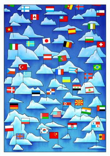 Cartoon: klima (medium) by kurtu tagged no,flaggen,welt,klima,klimawandel,polarkreis,eisscholle,abschmelze,überflutung,besitz,land,ölvorkommen