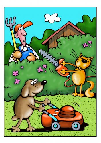 Cartoon: Nachbarn (medium) by kurtu tagged nachbarn,nachbarschaft,nachbar,gartenzaun,territorium,grenze,besitz,garten,gartenarbeit,wohnen,freizeit,tiere,hund,katze,rasenmäher,neid,eifersucht