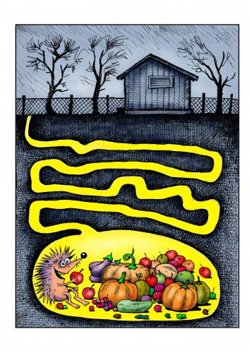 Cartoon: Nachbarn (medium) by kurtu tagged nachbarn,nachbarschaft,nachbar,igel,tiere,klauen,diebstahl,dieb,essen,nahrung,lebensmittel,ernährung,kürbis,halloween,hunger,beute,jagd,jagen,unterschlupf,höhle,garten,gemüse,gemüsegarten