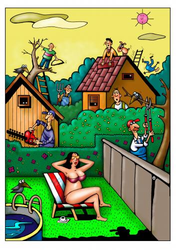 Cartoon: nachbarn (medium) by kurtu tagged nachbarn,nachbarschaft,garten,gartenzaun,gärtner,gartenarbeit,freizeit,sonnen,sonnenbaden,mann,frau,männer,balzverhalten,attraktivität,flirten,weiblichkeit,sexy,aufreizend,lust