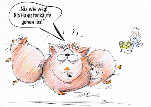 Cartoon: Der Virus kommt ... (medium) by kugel2020 tagged corona,virus,hamsterkäufe,panik,brd,italien