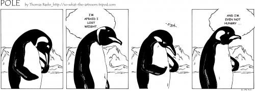 Cartoon: POLE Strip No. 51 (medium) by Penguin_guy tagged penguins,pinguine,pets,tiere,animals,diet,diaet,weight,loss,abnehmen,obesity,dick,duenn,fat,skinny,thomas,baehr,klimawandel,climate,change