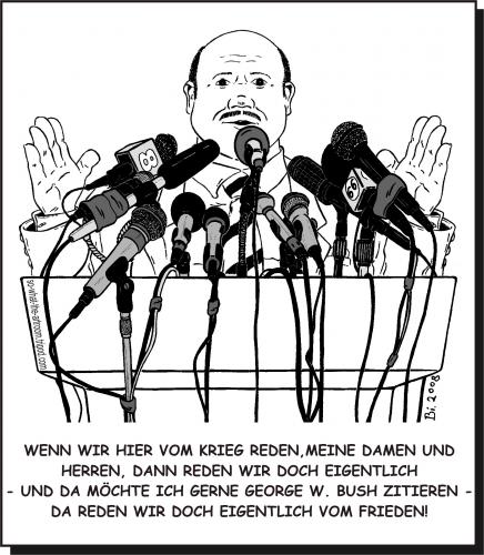 Cartoon: Politiker_2 (medium) by Penguin_guy tagged politiker,krieg,frieden,politiker,deutschland,pünktlichkeit,rede,philosophie,interview,presse,podium,spruch,weisheit,ankündigung,ausruf,krieg,frieden,reden,george,bush,zitieren,verkündung,ansprache,george bush