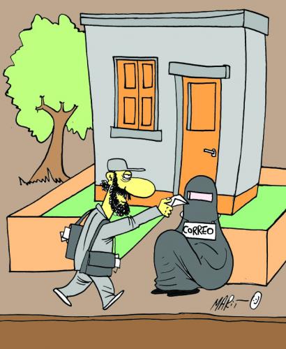 Cartoon: CARTERO CONFUNDIDO (medium) by Mario Almaraz tagged cartero,islam,frauenrecht,kopftuch,burka,frauen,mann,frauenrechte,rechte,menschenrechte,moslem,muslim,koran,glaube,tradition,kultur,briefkasten,würde,menschenwürde,respekt,freiheit,gefangenschaft