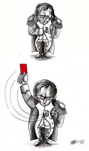 Cartoon: NAPOLEON ARBITRO (medium) by Mario Almaraz tagged napo,,napoleon bonaparte,kaiser,kriegsführer,frankreich,revolution,general,staatsmann,feldzug,schiedsrichter,rote karte,richter,justiz,gesetz,napoleon,bonaparte,rote,karte