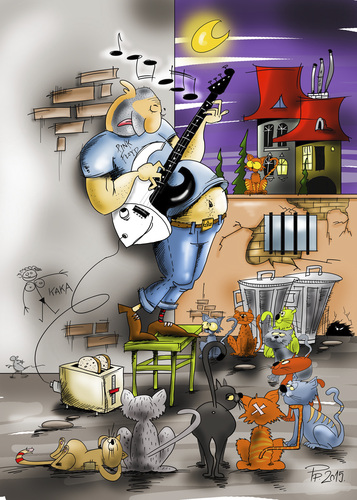 Cartoon: Katzenkonzert Mock Serenader (medium) by paraistvan tagged katz,cat,music,serenader,mock,katzenkonzert