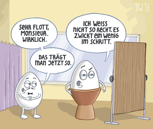 Cartoon: ... (medium) by Tobias Wieland tagged anprobiern,anprobe,chic,schick,laden,spiegel,kleidung,mode,geschäft,becher,eier,ei,ei,eier,becher,geschäft,mode,kleidung,laden,spiegel,schick,anprobiern,anprobe,shopping,fashion