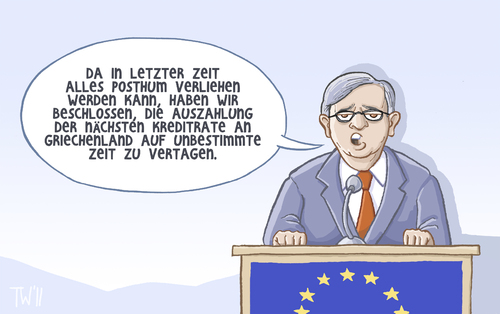 Cartoon: ... (medium) by Tobias Wieland tagged griechenland,troika,eu,juncker,kredit,kreditrate,europa,aussenminister,staatsbankrott,staatspleite,wirtschaft,finanzen,nobelpreis,posthum,griechenland,troika,eu,juncker,kredit,kreditrate,europa,aussenminister