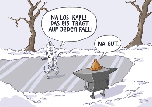 Cartoon: Der größte Fehler seines Leben (medium) by Tobias Wieland tagged freunde,freundschaft,unfall,eis,schnee,winter,feder,amboss,amboss,feder,winter,schnee,eis,unfall,freundschaft,freunde