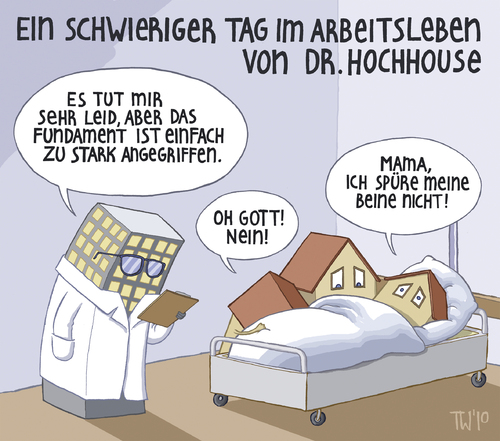 Cartoon: Dr. Hochhouse (medium) by Tobias Wieland tagged krank,tv,fernsehen,krankheit,patient,doktor,arzt,krankenhaus,haus,hochaus,house