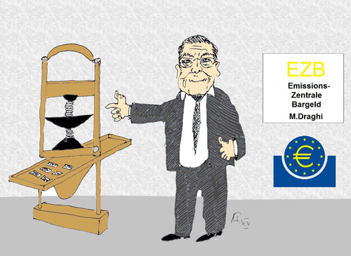 Cartoon: Emissionszentrale Bargeld (medium) by Marbez tagged ezb,geldemission,inflation