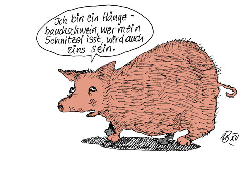 Cartoon: Hängebauchschwein (medium) by Marbez tagged teller,schnitzel,genetik
