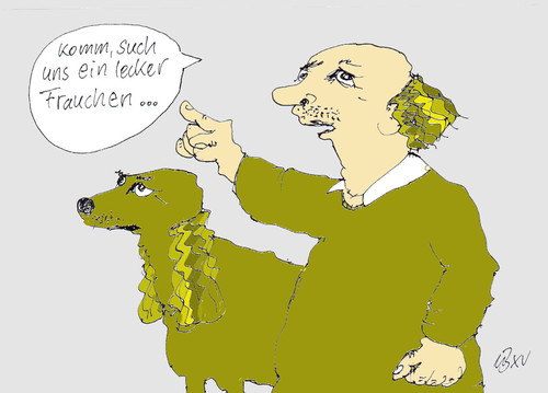 Cartoon: Komm such Frauchen (medium) by Marbez tagged frauchen,tierchen,liebchen