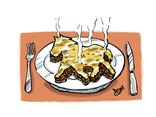 Cartoon: horse lasagne (medium) by Dom Richards tagged horsemeat,scandal,cartoon,lasagne,findus