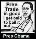 Cartoon: Pres Obama bails out Free Trade (small) by ray-tapajna tagged free,trade,economic,crisis,money,on,workers,betrayed,sacrificed,altar,of,greed