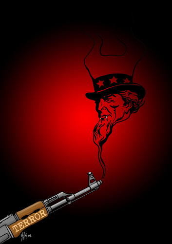 Cartoon: Terrorist Sam Uncle (medium) by Hilmi Simsek tagged terrorist,sam,uncle,usa,terror,pkk,cartoon,ak47,hilmi,simsek
