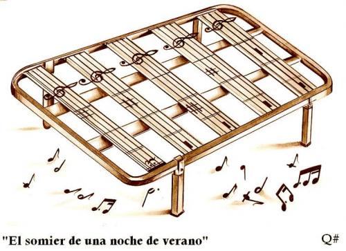 Cartoon: EL SOMIER DE UNA NOCHE DE VERANO (medium) by QUIM tagged somier,,de,illustration,lattenrost,sommernacht,musik,noten,notenschlüssel,gestell,bettgestell