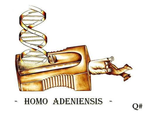 Cartoon: HOMO ADENIENSIS (medium) by QUIM tagged homo,dna,,illustration,homo,sapiens,modern,mensch,menschheit,dna,genetik,molekül,gene,informationen,biologie,doppelhelix,spitzer,anspitzer,bleistift,mine,schreiben,schreibwaren,abfall,reste,adaption,analogie,kopf