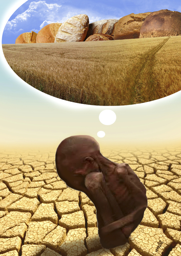 Cartoon: african dream (medium) by Medi Belortaja tagged african,dream,africa,hunger,cracked,area,plant,wheat,bread,poverty